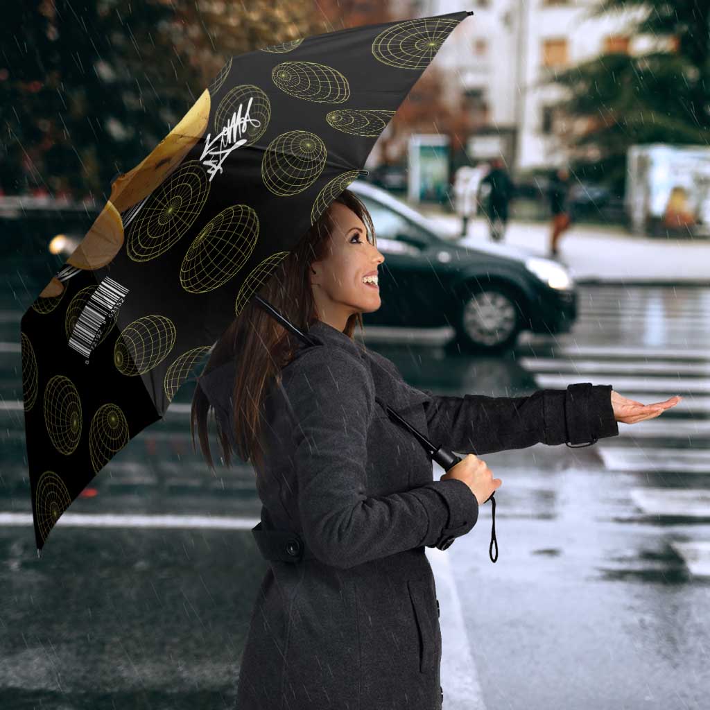 Chimpanzi Bananini Primate Umbrella with 3D Wireframe Globe Pattern