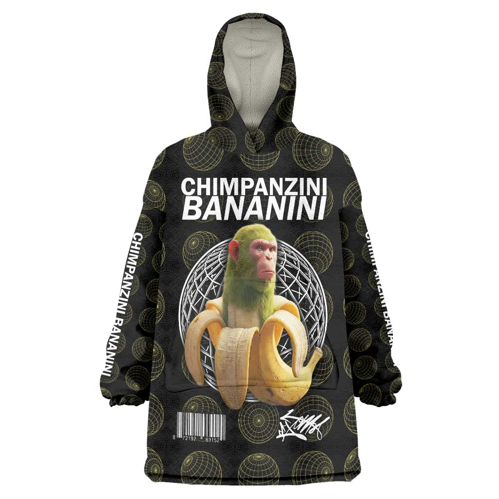 Chimpanzi Bananini Primate Wearable Blanket Hoodie with 3D Wireframe Globe Pattern