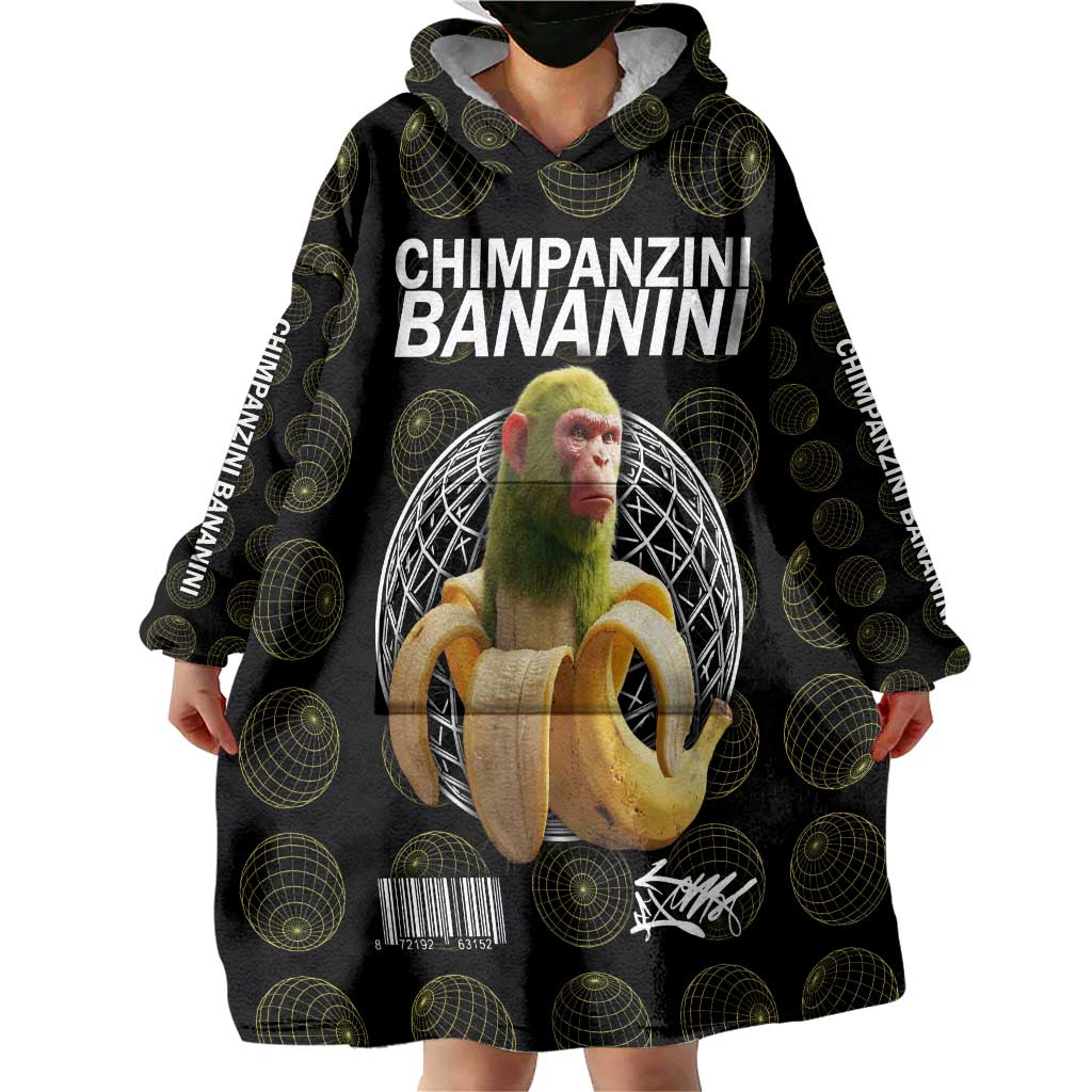 Chimpanzi Bananini Primate Wearable Blanket Hoodie with 3D Wireframe Globe Pattern