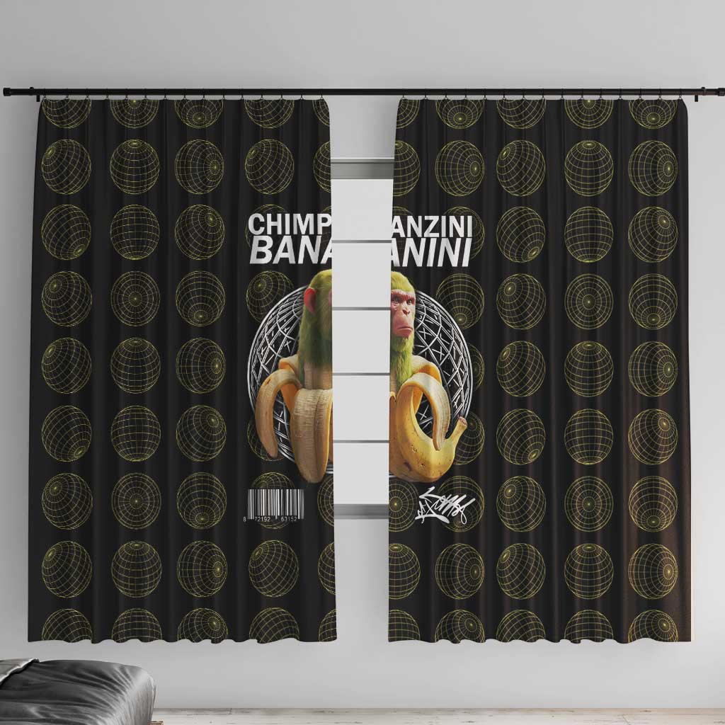Chimpanzi Bananini Primate Window Curtain with 3D Wireframe Globe Pattern
