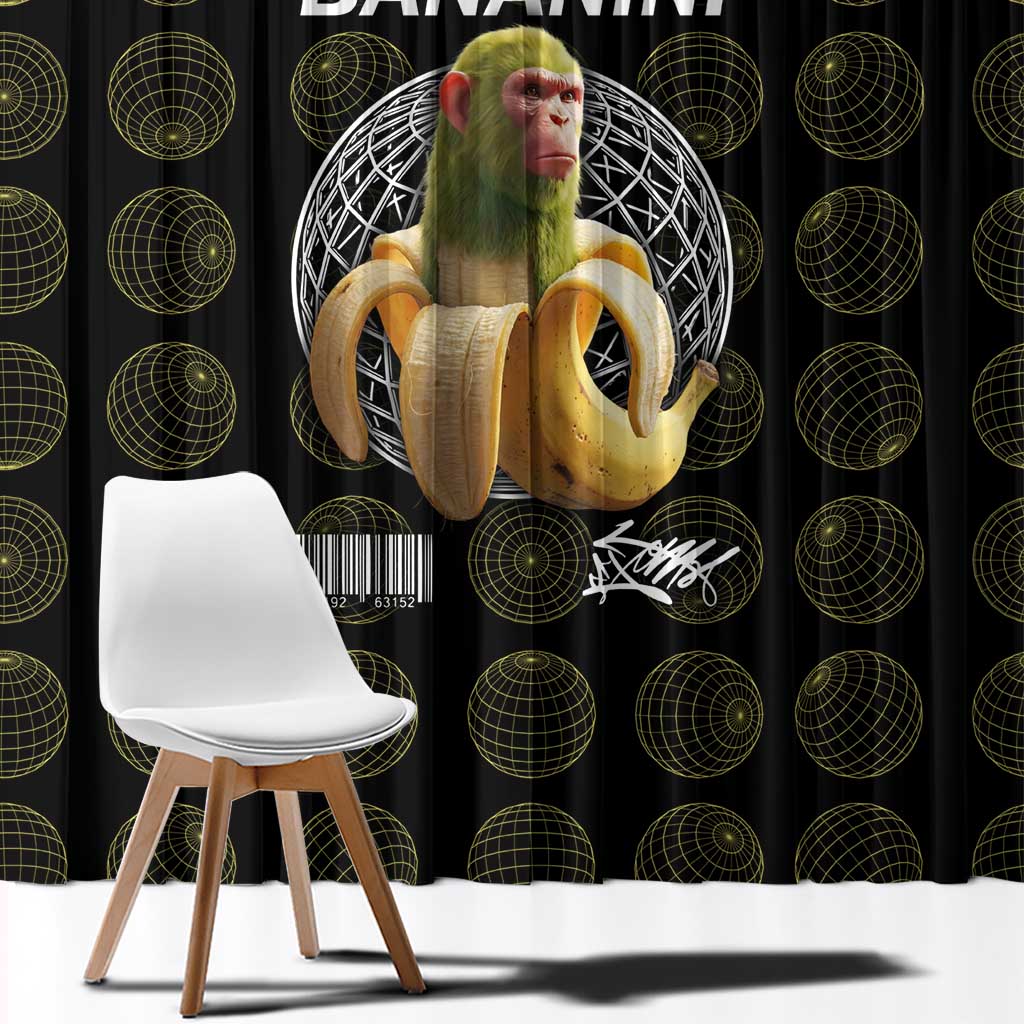 Chimpanzi Bananini Primate Window Curtain with 3D Wireframe Globe Pattern