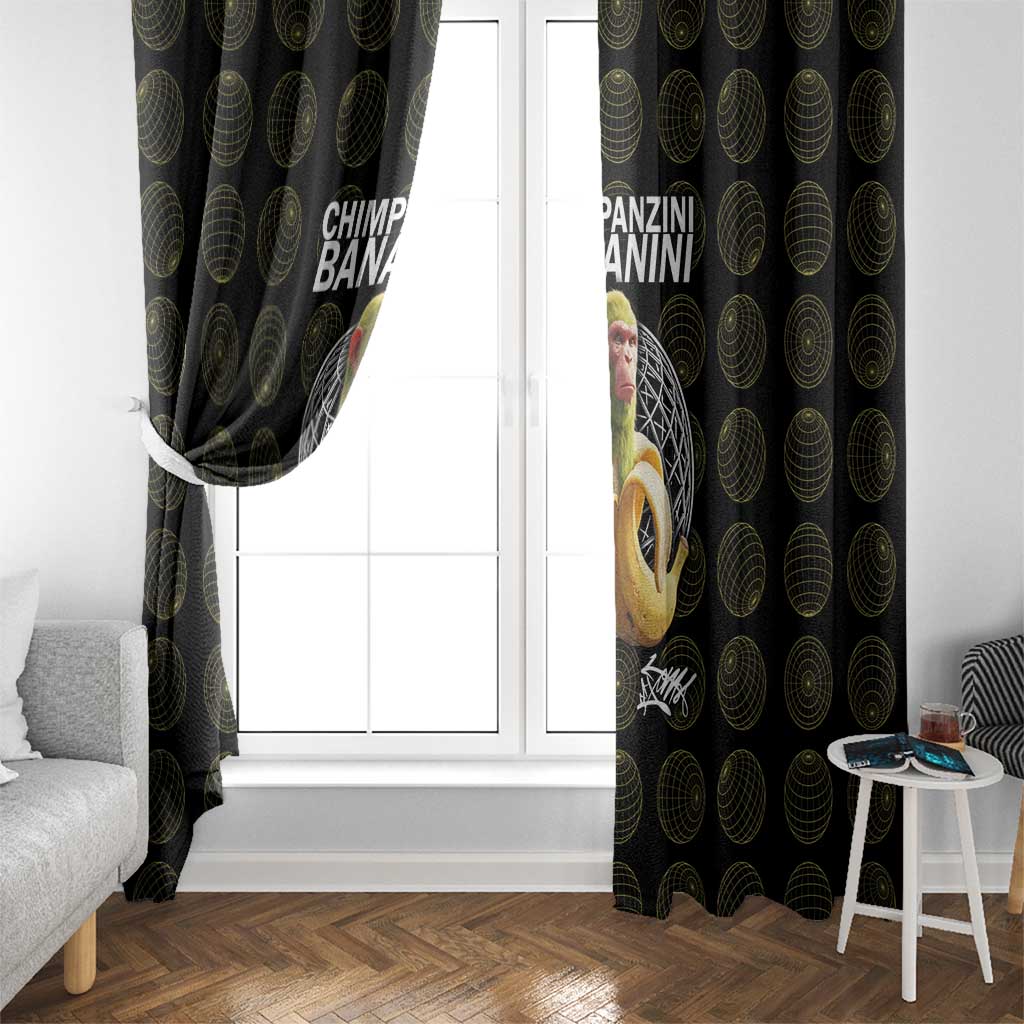Chimpanzi Bananini Primate Window Curtain with 3D Wireframe Globe Pattern