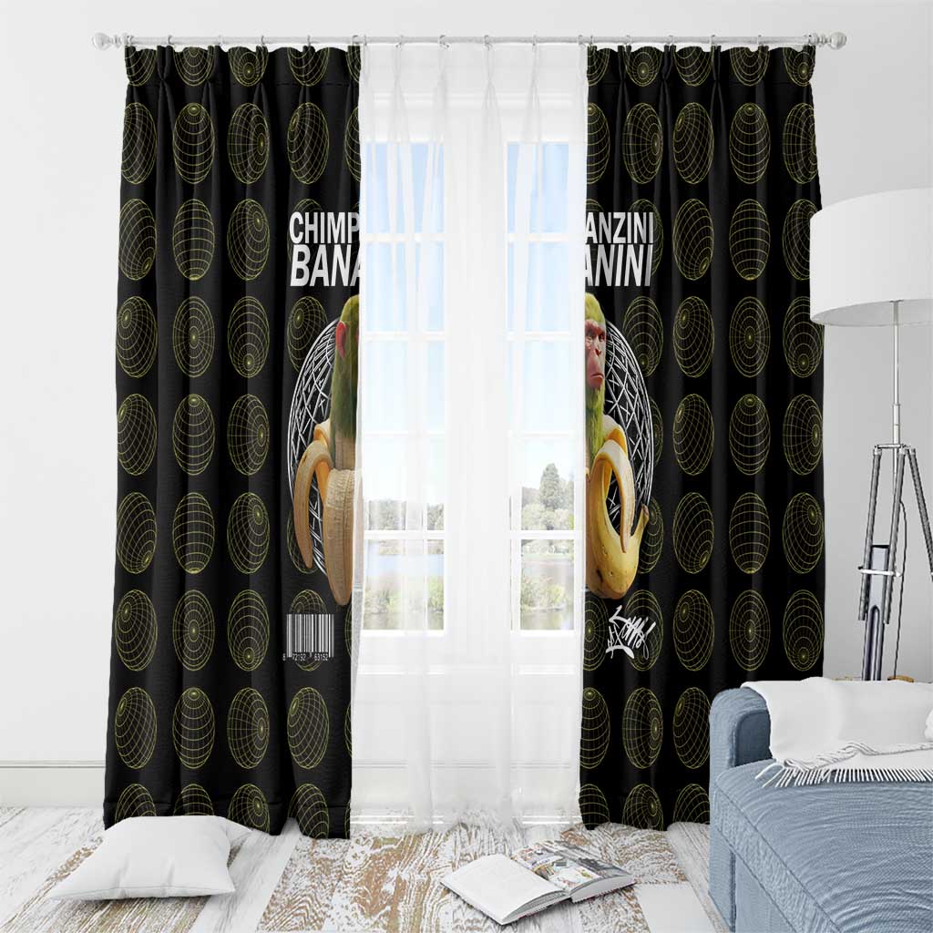 Chimpanzi Bananini Primate Window Curtain with 3D Wireframe Globe Pattern