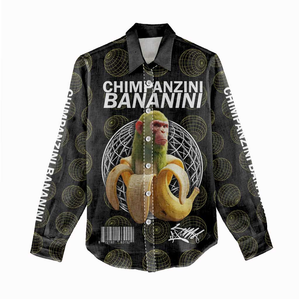 Chimpanzi Bananini Primate Women Casual Shirt with 3D Wireframe Globe Pattern