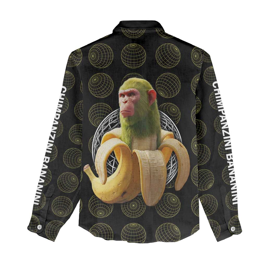 Chimpanzi Bananini Primate Women Casual Shirt with 3D Wireframe Globe Pattern