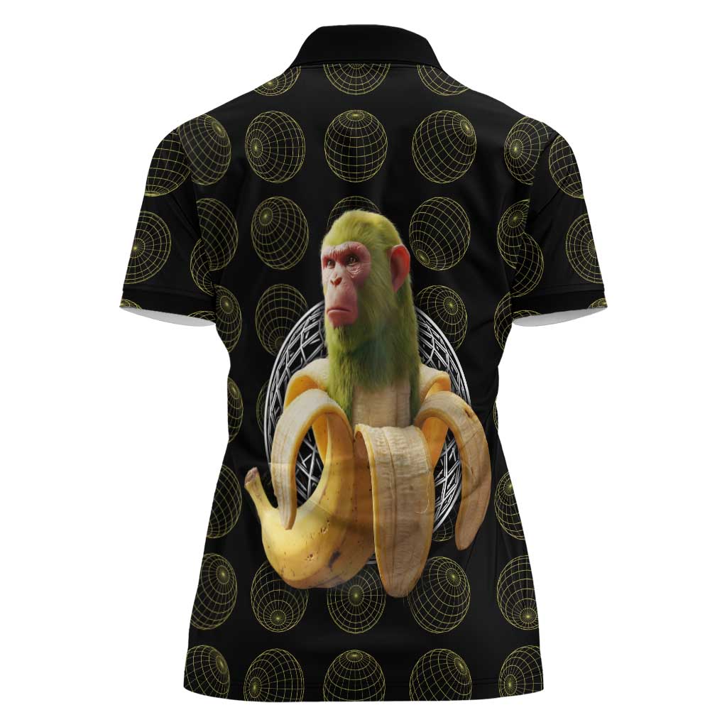 Chimpanzi Bananini Primate Women Polo Shirt with 3D Wireframe Globe Pattern