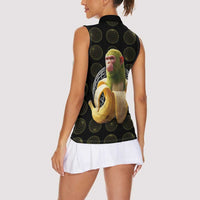 Chimpanzi Bananini Primate Women Sleeveless Polo Shirt with 3D Wireframe Globe Pattern