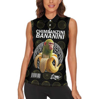Chimpanzi Bananini Primate Women Sleeveless Polo Shirt with 3D Wireframe Globe Pattern