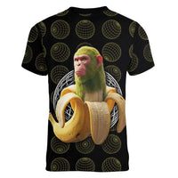 Chimpanzi Bananini Primate Women V-Neck T-Shirt with 3D Wireframe Globe Pattern