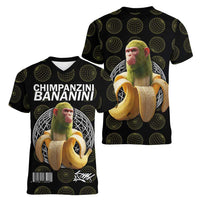 Chimpanzi Bananini Primate Women V-Neck T-Shirt with 3D Wireframe Globe Pattern