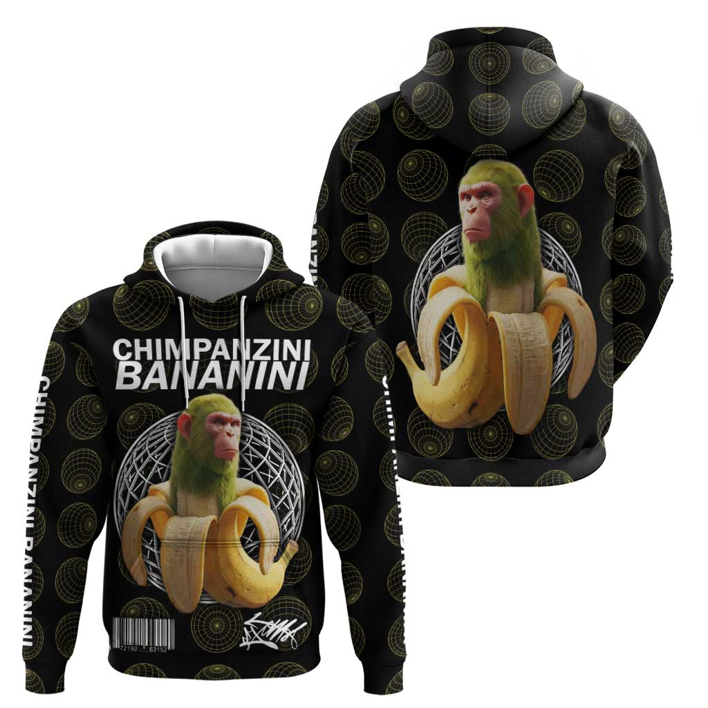 Chimpanzi Bananini Primate Zip Hoodie with 3D Wireframe Globe Pattern