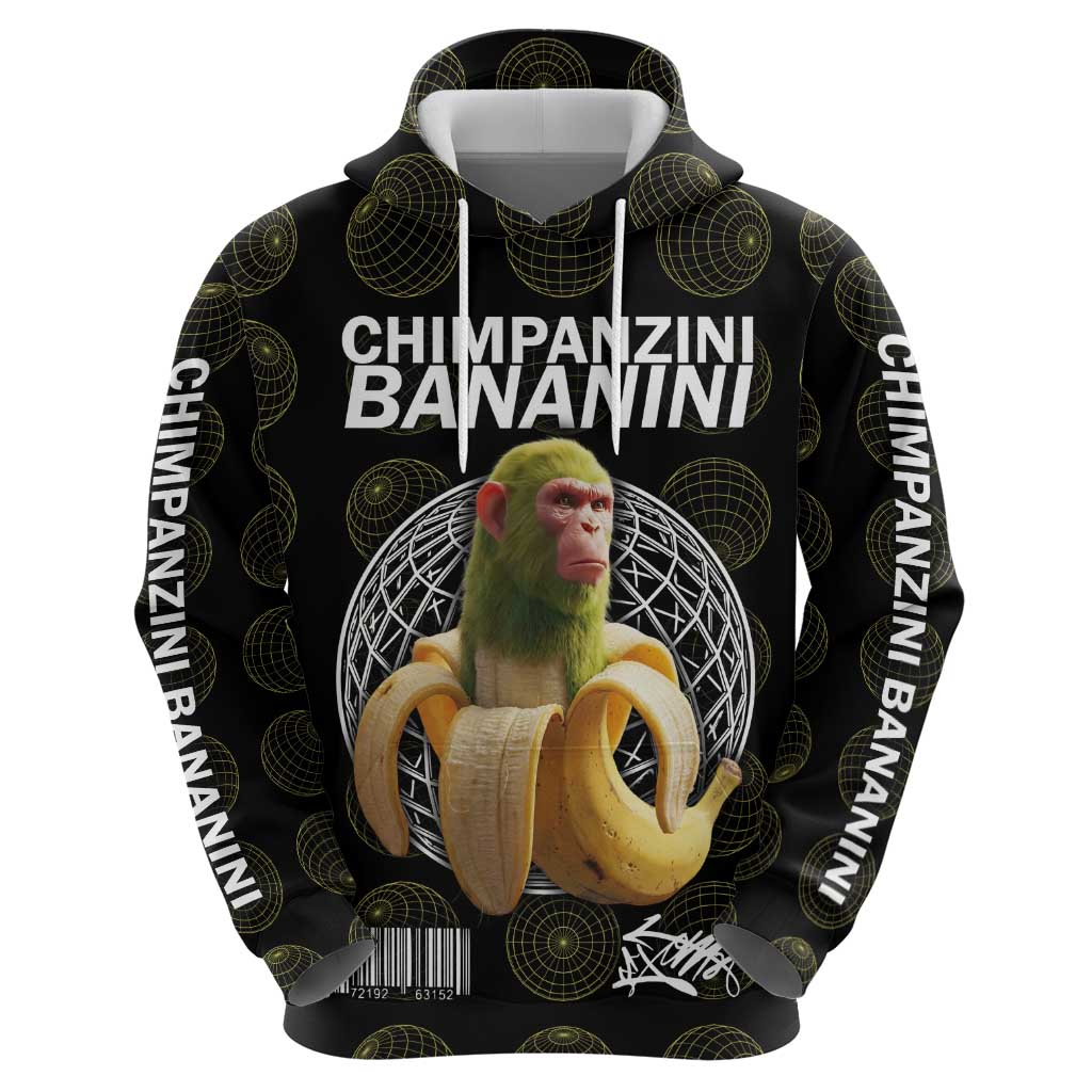 Chimpanzi Bananini Primate Zip Hoodie with 3D Wireframe Globe Pattern