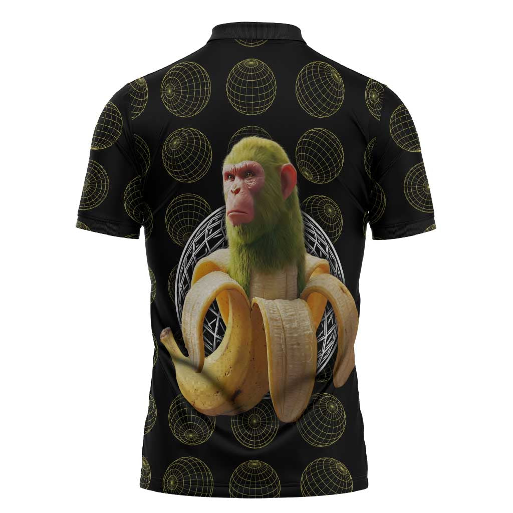 Chimpanzi Bananini Primate Zipper Polo Shirt with 3D Wireframe Globe Pattern