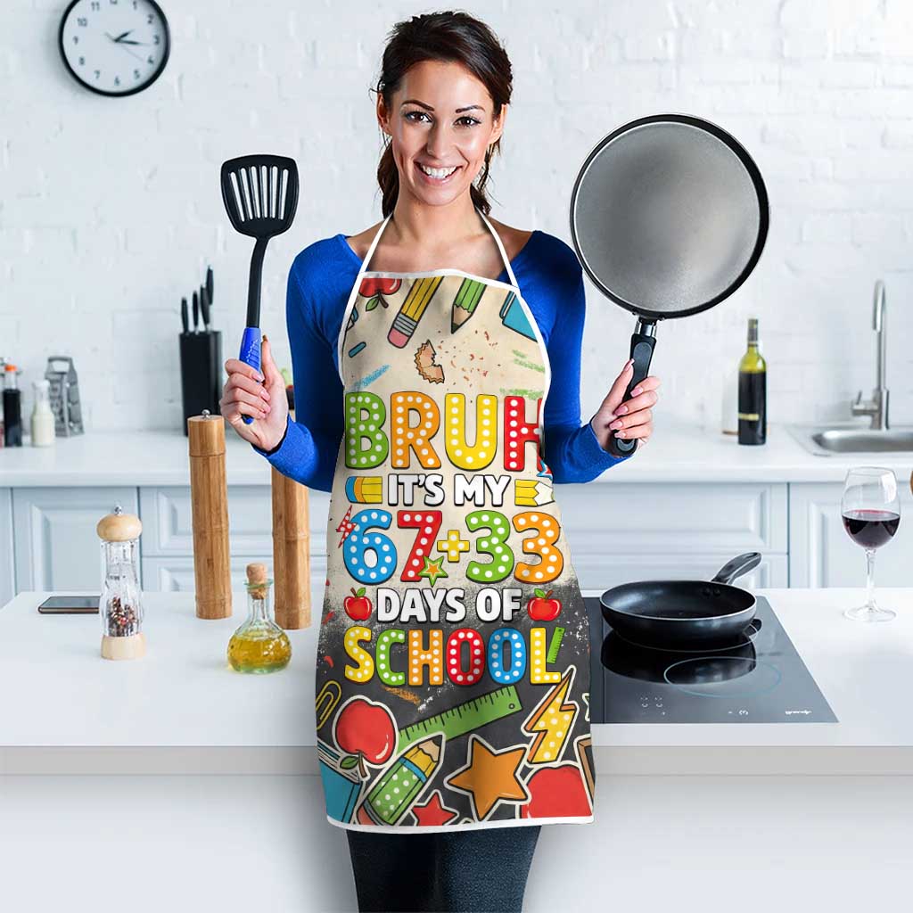 Bruh Its My 67 33 Days of School Apron Funny Boys Kids 100th Day