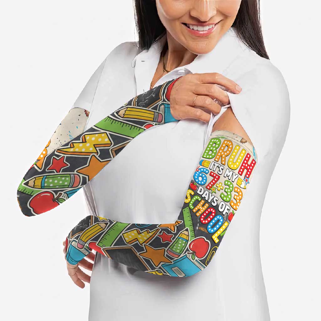 Bruh Its My 67 33 Days of School Arm Sleeves Funny Boys Kids 100th Day
