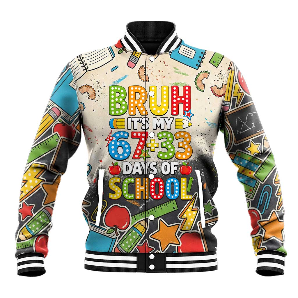 Bruh Its My 67 33 Days of School Baseball Jacket Funny Boys Kids 100th Day