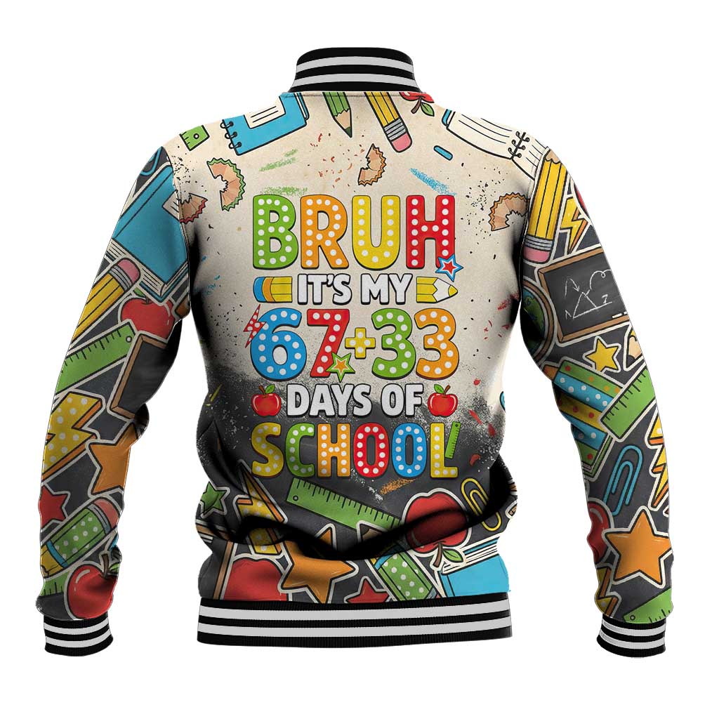 Bruh Its My 67 33 Days of School Baseball Jacket Funny Boys Kids 100th Day