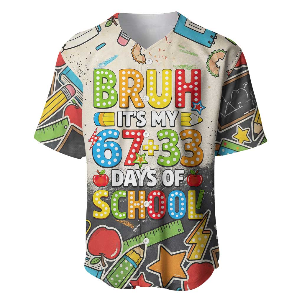 Bruh Its My 67 33 Days of School Baseball Jersey Funny Boys Kids 100th Day