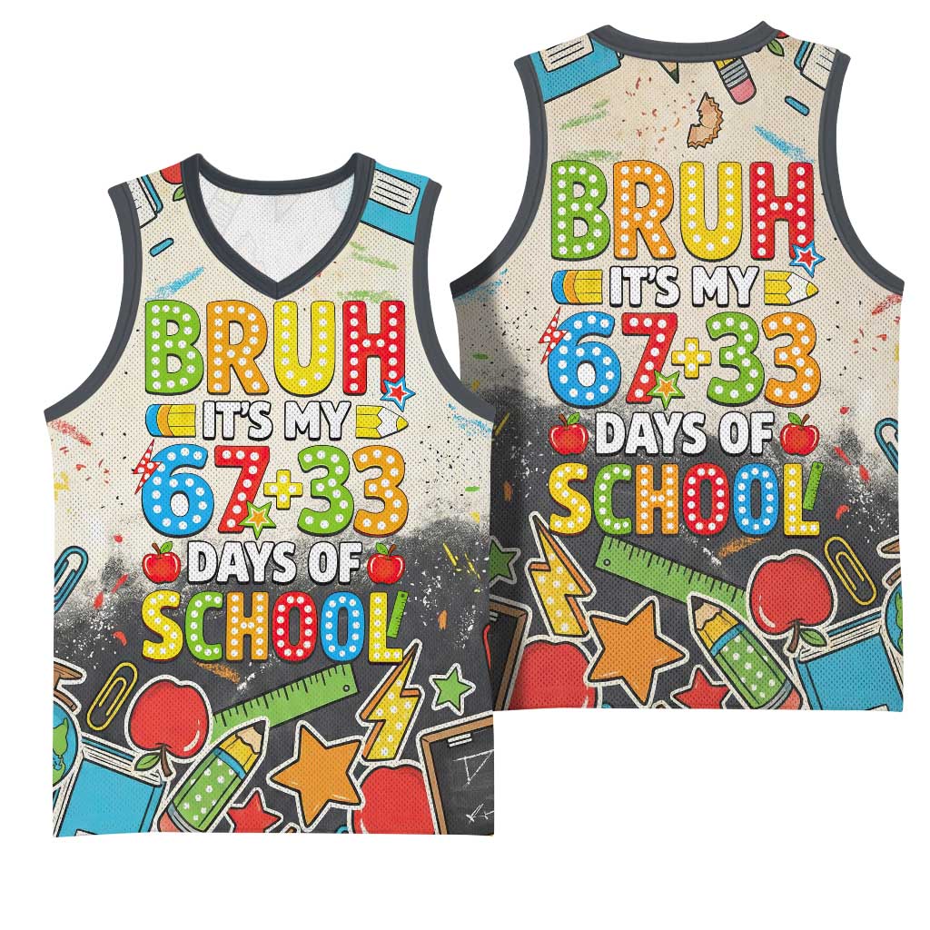 Bruh Its My 67 33 Days of School Basketball Jersey Funny Boys Kids 100th Day