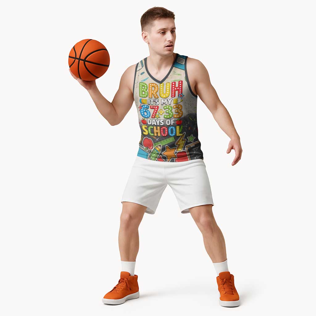 Bruh Its My 67 33 Days of School Basketball Jersey Funny Boys Kids 100th Day