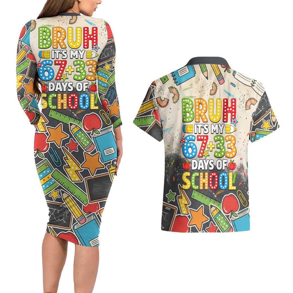Bruh Its My 67 33 Days of School Couples Matching Long Sleeve Bodycon Dress and Hawaiian Shirt Funny Boys Kids 100th Day