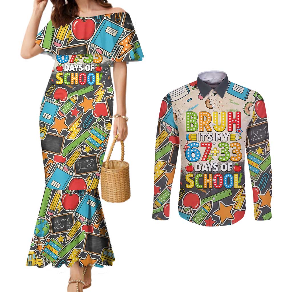 Bruh Its My 67 33 Days of School Couples Matching Mermaid Dress and Long Sleeve Button Shirt Funny Boys Kids 100th Day