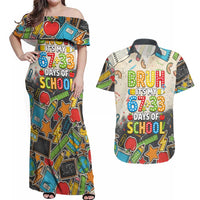 Bruh Its My 67 33 Days of School Couples Matching Off Shoulder Maxi Dress and Hawaiian Shirt Funny Boys Kids 100th Day