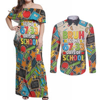 Bruh Its My 67 33 Days of School Couples Matching Off Shoulder Maxi Dress and Long Sleeve Button Shirt Funny Boys Kids 100th Day