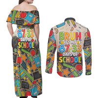 Bruh Its My 67 33 Days of School Couples Matching Off Shoulder Maxi Dress and Long Sleeve Button Shirt Funny Boys Kids 100th Day