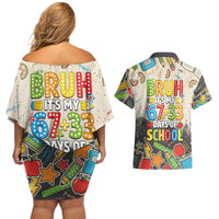 Bruh Its My 67 33 Days of School Couples Matching Off Shoulder Short Dress and Hawaiian Shirt Funny Boys Kids 100th Day