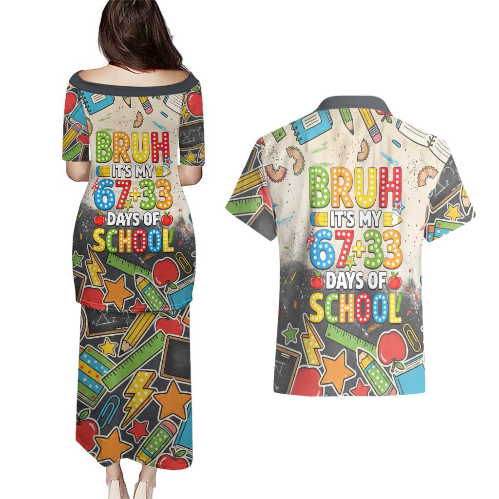 Bruh Its My 67 33 Days of School Couples Matching Puletasi and Hawaiian Shirt Funny Boys Kids 100th Day