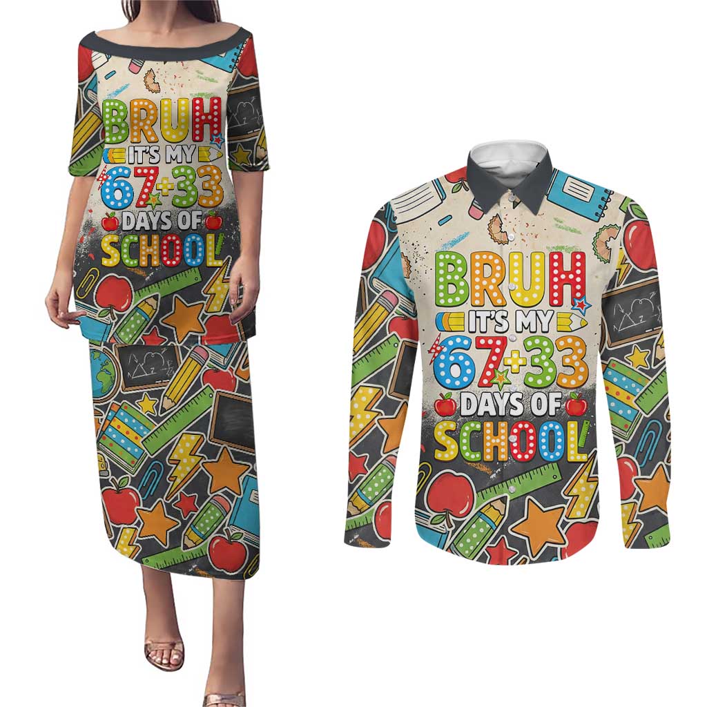 Bruh Its My 67 33 Days of School Couples Matching Puletasi and Long Sleeve Button Shirt Funny Boys Kids 100th Day