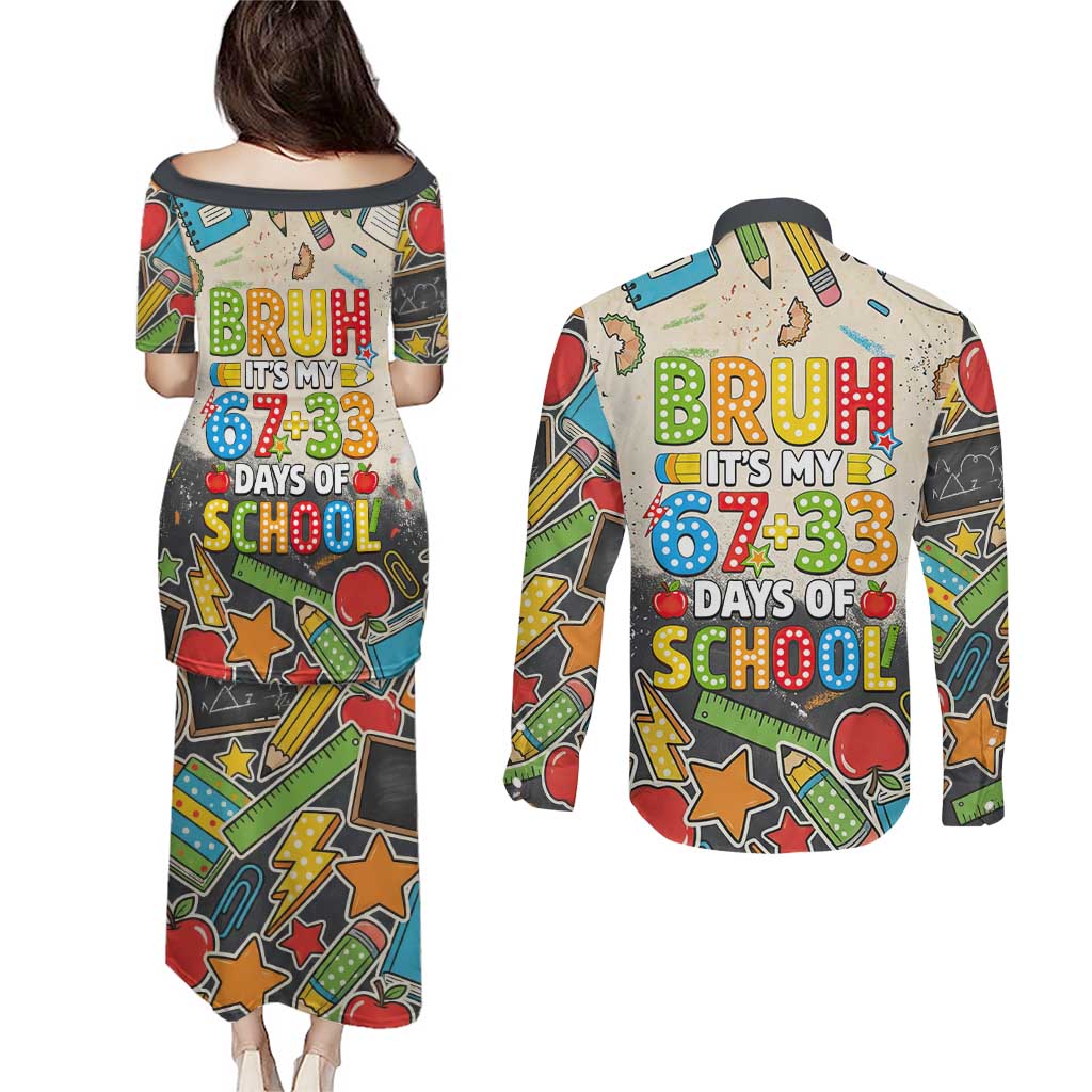 Bruh Its My 67 33 Days of School Couples Matching Puletasi and Long Sleeve Button Shirt Funny Boys Kids 100th Day