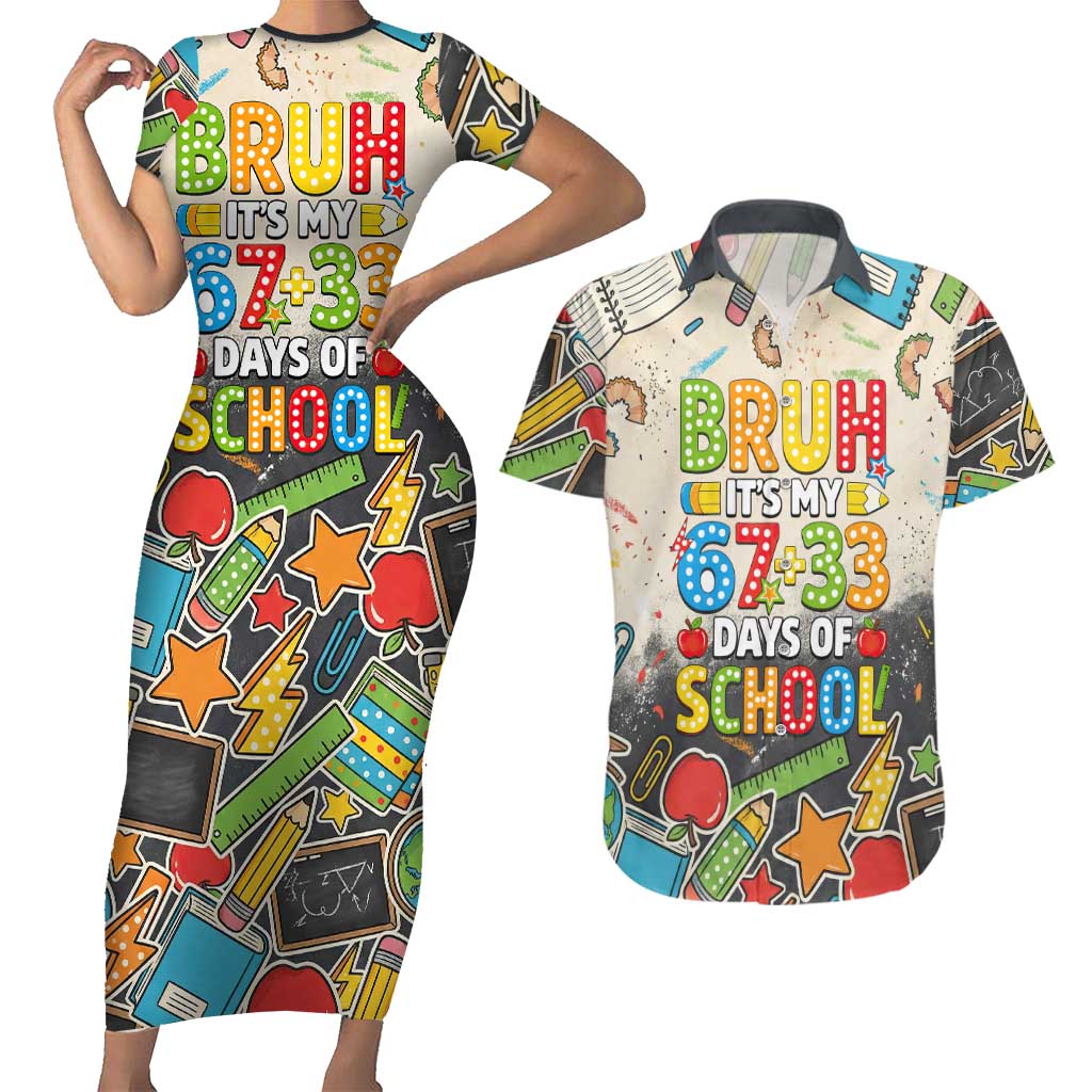 Bruh Its My 67 33 Days of School Couples Matching Short Sleeve Bodycon Dress and Hawaiian Shirt Funny Boys Kids 100th Day
