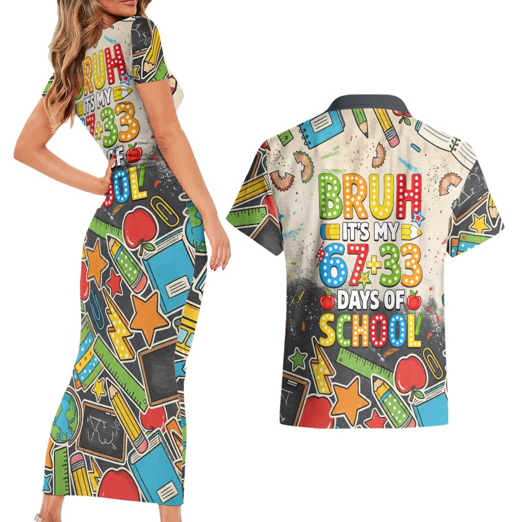 Bruh Its My 67 33 Days of School Couples Matching Short Sleeve Bodycon Dress and Hawaiian Shirt Funny Boys Kids 100th Day
