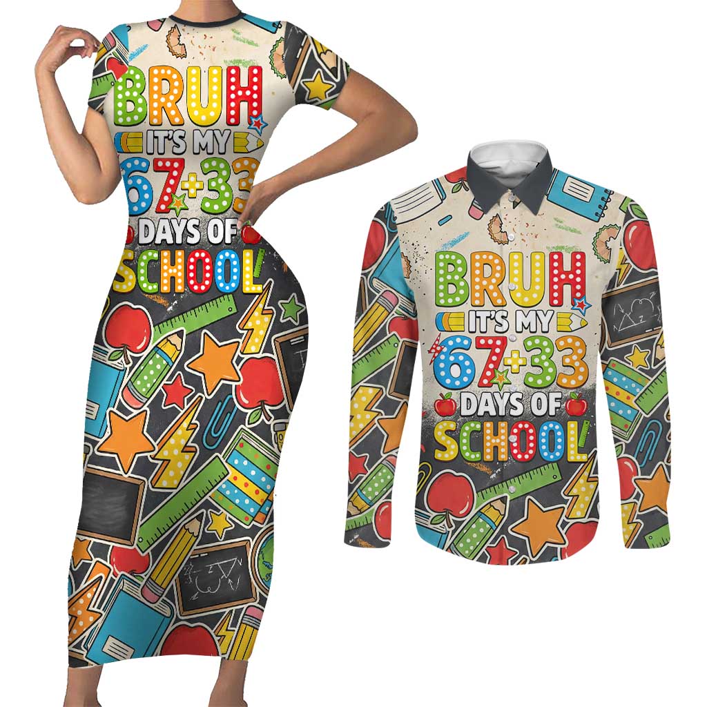 Bruh Its My 67 33 Days of School Couples Matching Short Sleeve Bodycon Dress and Long Sleeve Button Shirt Funny Boys Kids 100th Day
