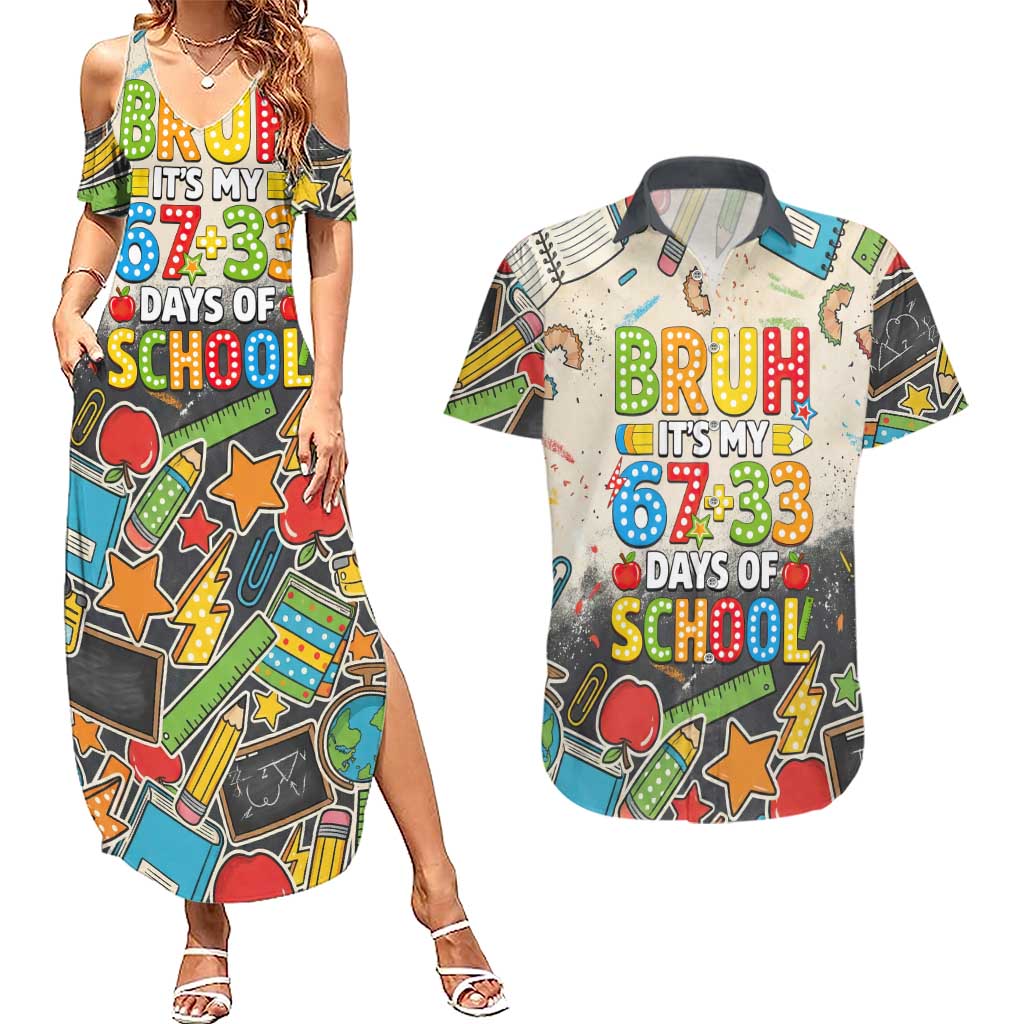 Bruh Its My 67 33 Days of School Couples Matching Summer Maxi Dress and Hawaiian Shirt Funny Boys Kids 100th Day