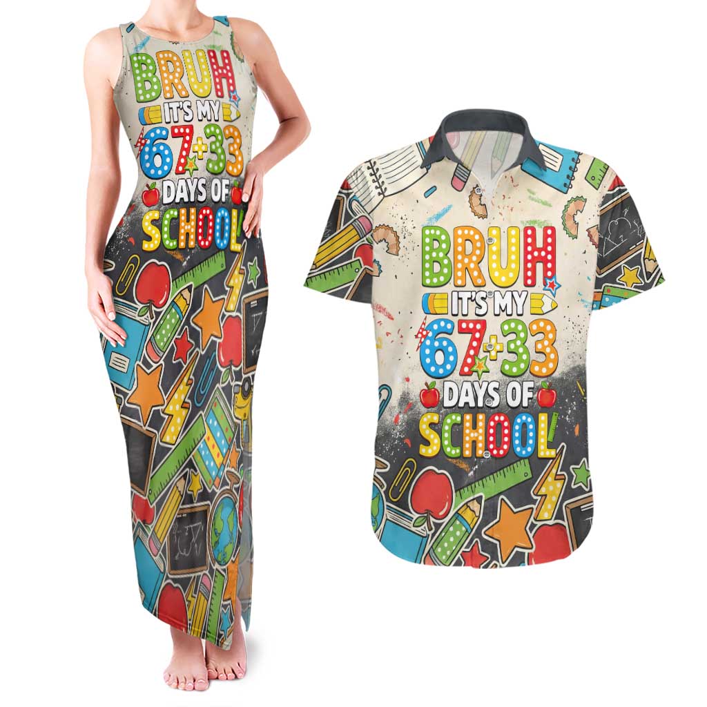 Bruh Its My 67 33 Days of School Couples Matching Tank Maxi Dress and Hawaiian Shirt Funny Boys Kids 100th Day