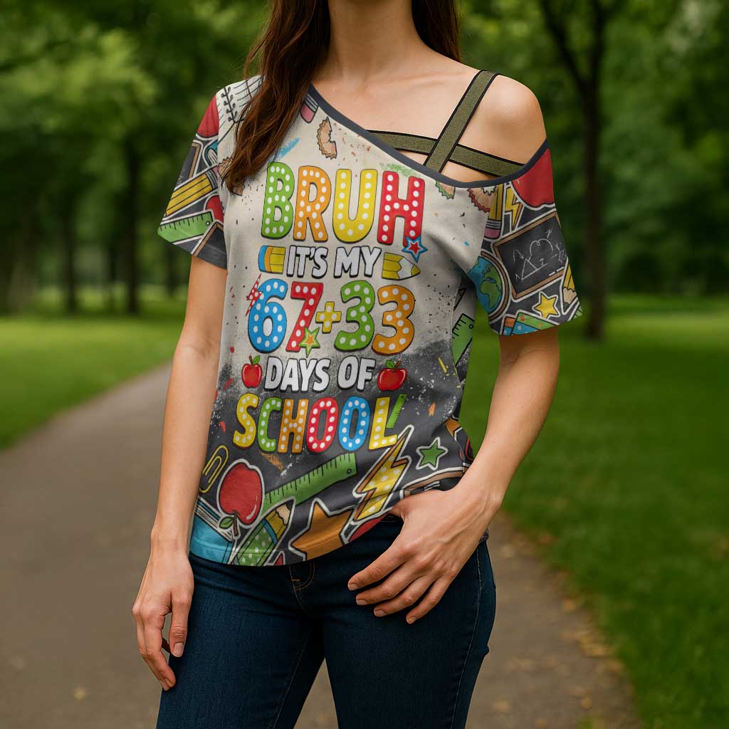 Bruh Its My 67 33 Days of School Cross Shoulder Shirt Funny Boys Kids 100th Day
