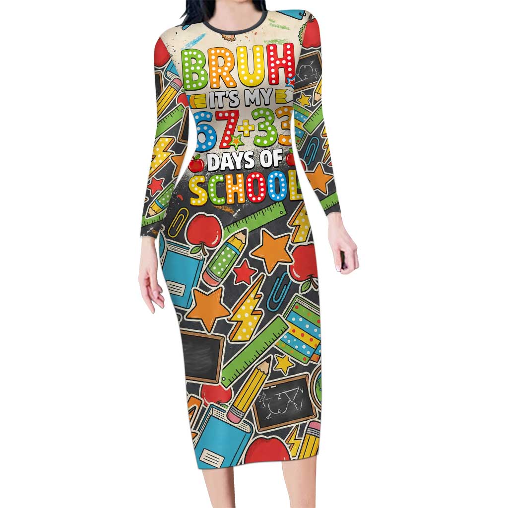 Bruh Its My 67 33 Days of School Family Matching Long Sleeve Bodycon Dress and Hawaiian Shirt Funny Boys Kids 100th Day
