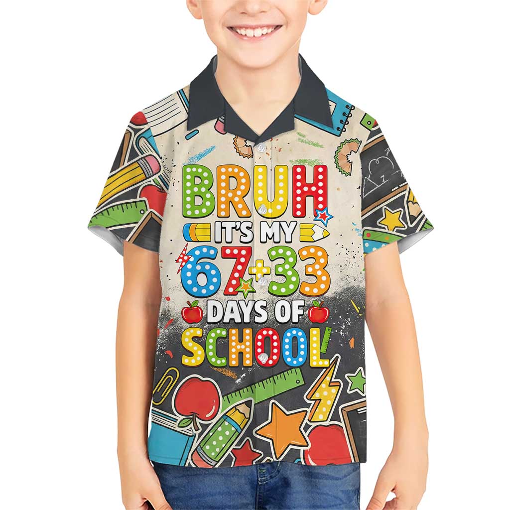 Bruh Its My 67 33 Days of School Family Matching Long Sleeve Bodycon Dress and Hawaiian Shirt Funny Boys Kids 100th Day