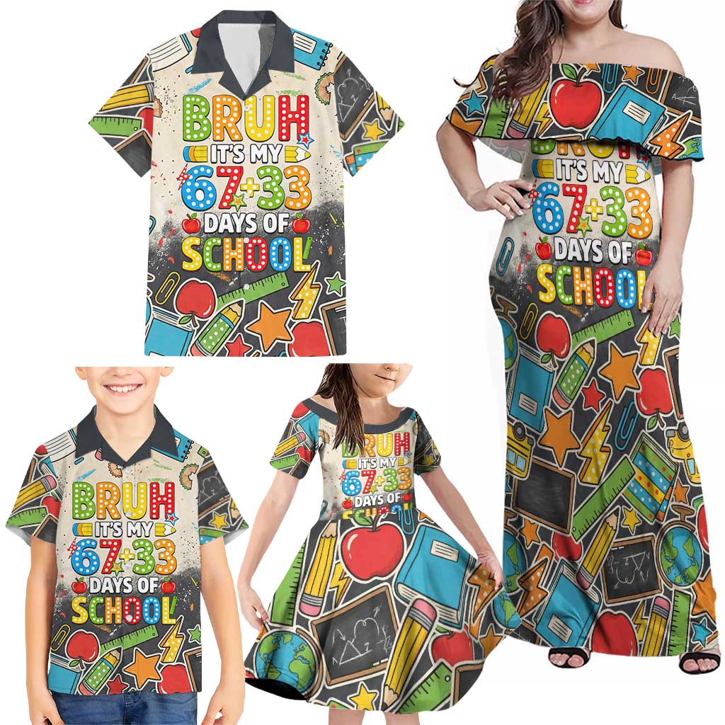 Bruh Its My 67 33 Days of School Family Matching Off Shoulder Maxi Dress and Hawaiian Shirt Funny Boys Kids 100th Day