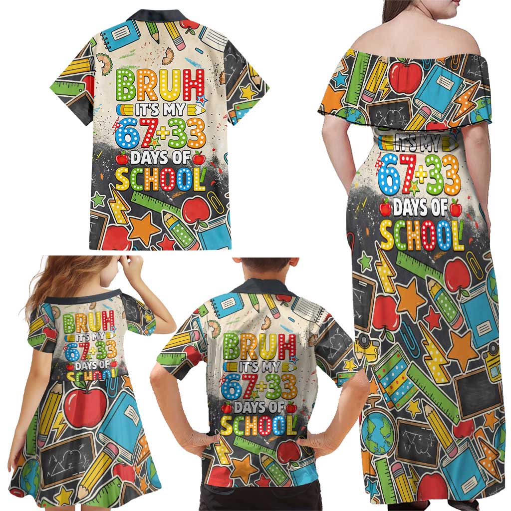 Bruh Its My 67 33 Days of School Family Matching Off Shoulder Maxi Dress and Hawaiian Shirt Funny Boys Kids 100th Day