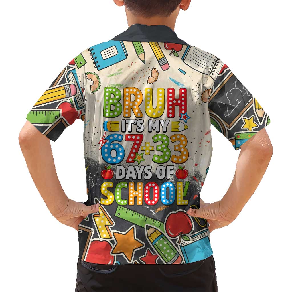 Bruh Its My 67 33 Days of School Family Matching Off Shoulder Short Dress and Hawaiian Shirt Funny Boys Kids 100th Day