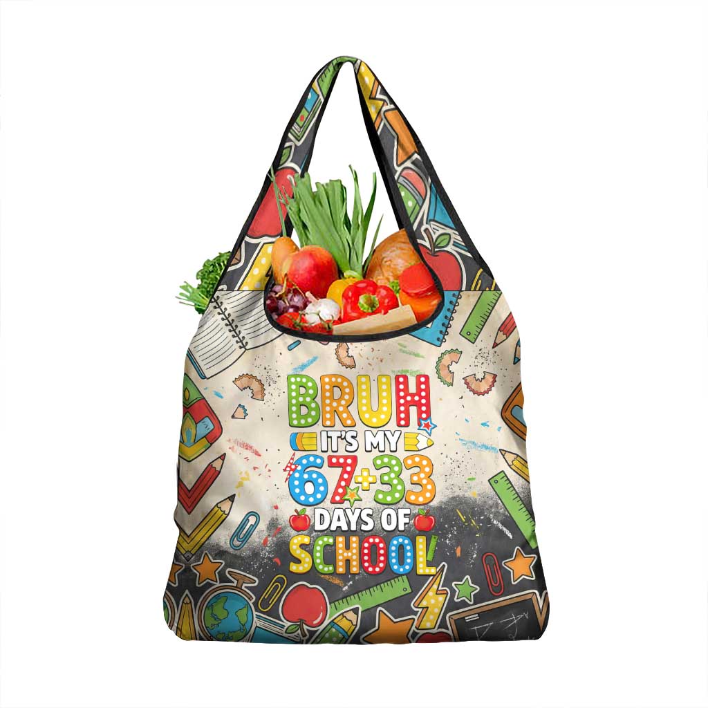 Bruh Its My 67 33 Days of School Grocery Bag Funny Boys Kids 100th Day