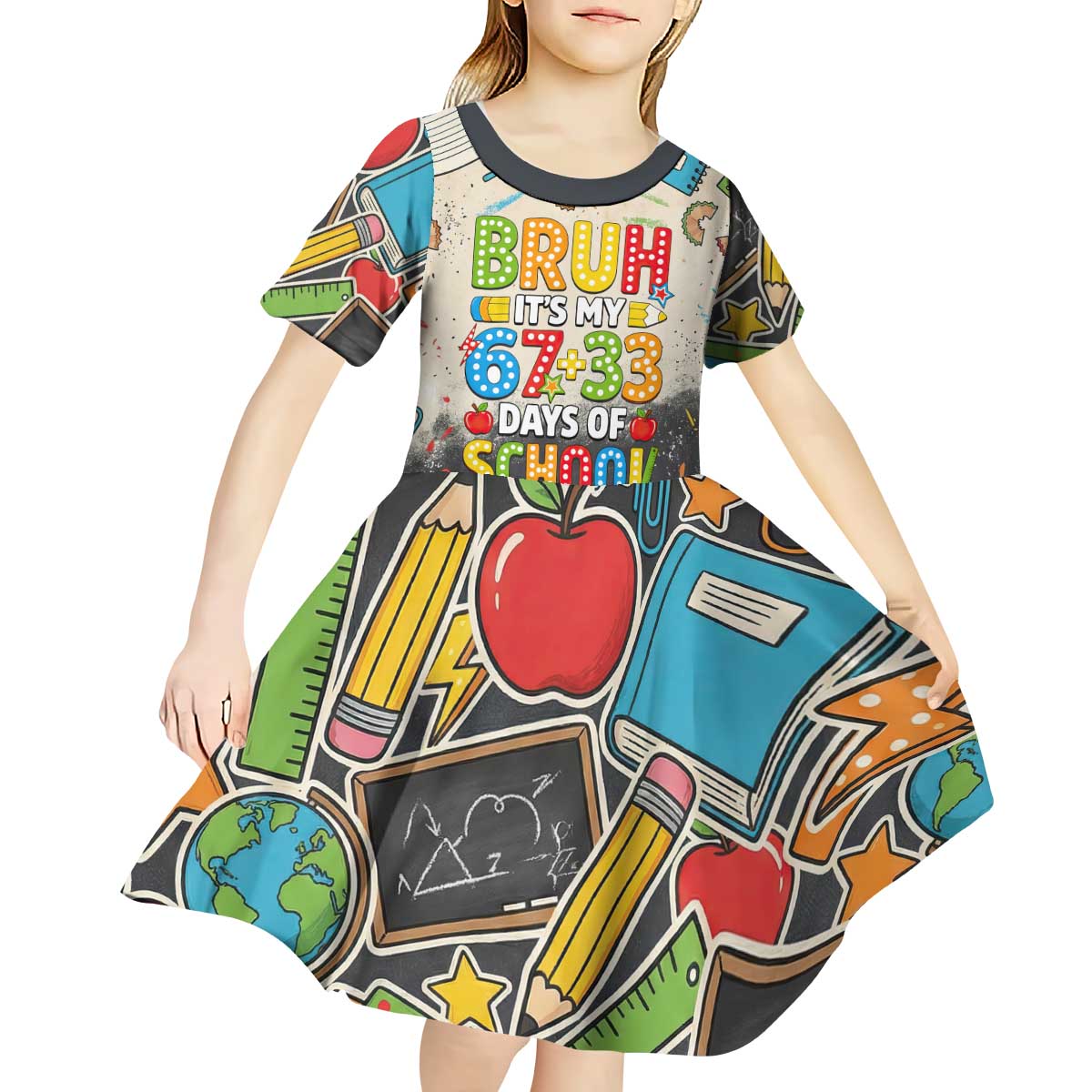 Bruh Its My 67 33 Days of School Kid Short Sleeve Dress Funny Boys Kids 100th Day