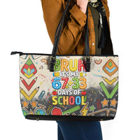 Bruh Its My 67 33 Days of School Leather Tote Bag Funny Boys Kids 100th Day