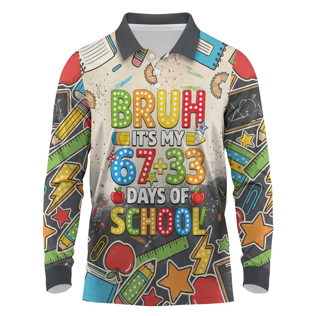 Bruh Its My 67 33 Days of School Long Sleeve Polo Shirt Funny Boys Kids 100th Day