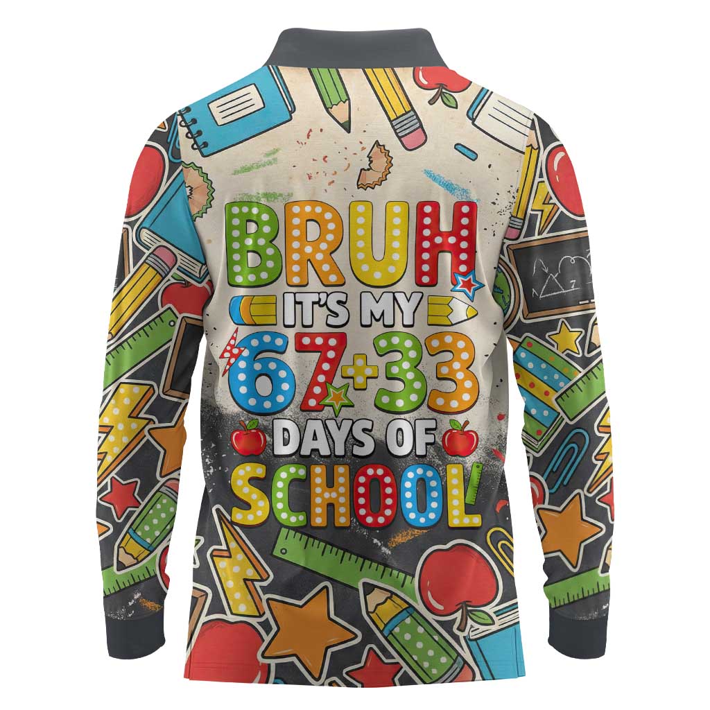Bruh Its My 67 33 Days of School Long Sleeve Polo Shirt Funny Boys Kids 100th Day