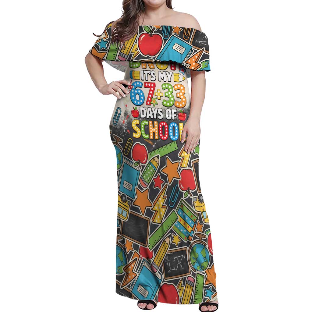 Bruh Its My 67 33 Days of School Off Shoulder Maxi Dress Funny Boys Kids 100th Day